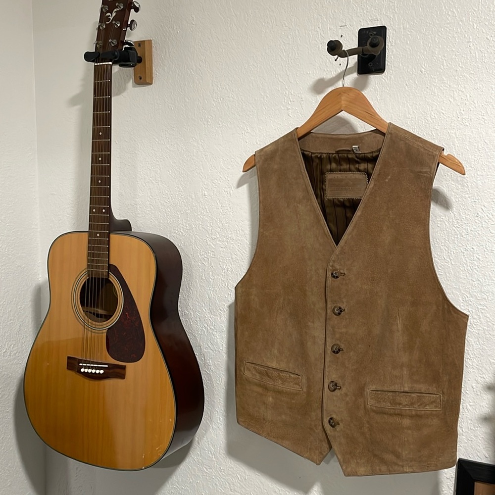 Roundtree & Yorke Mens Button Up Leather Vest Sz M Brown Western Cowboy